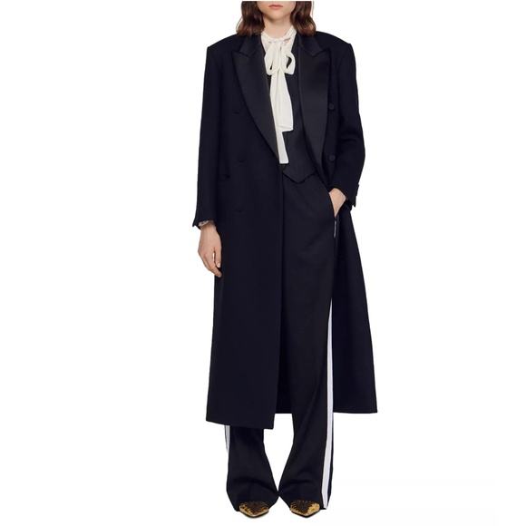 Emanuelle Satin Trim Double Breasted Coat - Picture 1 of 10